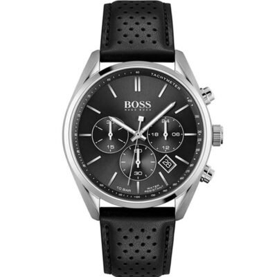 Hugo Boss Champion Black Leather 44mm Men's Watch (1513816)