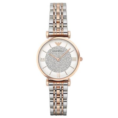 Emporio Armani Signature Silver/Rose Gold Stainless Steel 32mm Ladies Watch (AR1926)