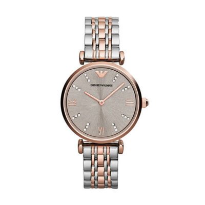 Emporio Armani Gianni T-bar Silver/Rose Gold Stainless Steel 32mm Ladies Watch (AR1840)