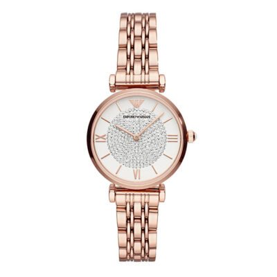 Emporio Armani Gianni T-Bar Rose Gold Stainless Steel 32mm Ladies Watch (AR11244)