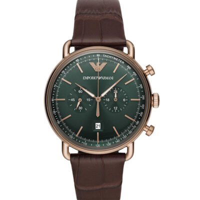 Emporio Armani Aviator Brown Leather 43mm Men's Watch (AR11334)