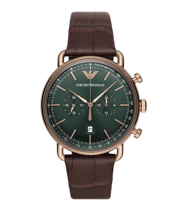 Emporio Armani Aviator Brown Leather 43mm Men's Watch (AR11334)