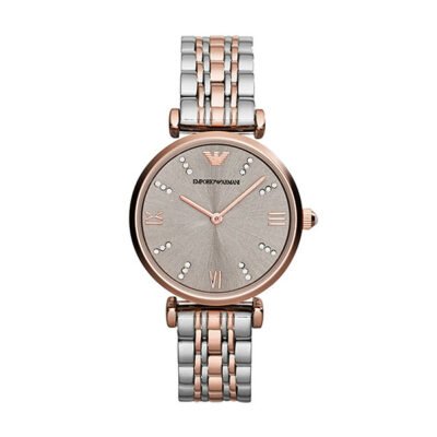 Emporio Armani Gianni T-bar Silver/Rose Gold Stainless Steel 32mm Ladies Watch (AR1840)