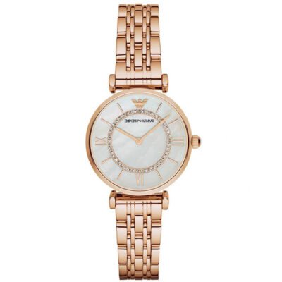 Emporio Armani Gianni T-Bar Rose Gold Stainless Steel 32mm Ladies Watch (AR1909)