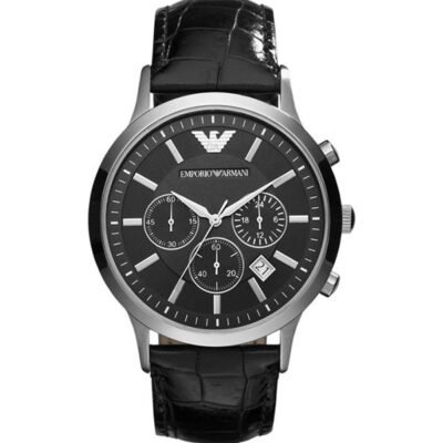 Emporio Armani Renato Black Leather 43mm Men's Watch (AR2447)
