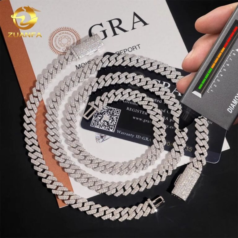 Classic 8mm Moissanite Cuban Link Chain Necklace – 925 Silver