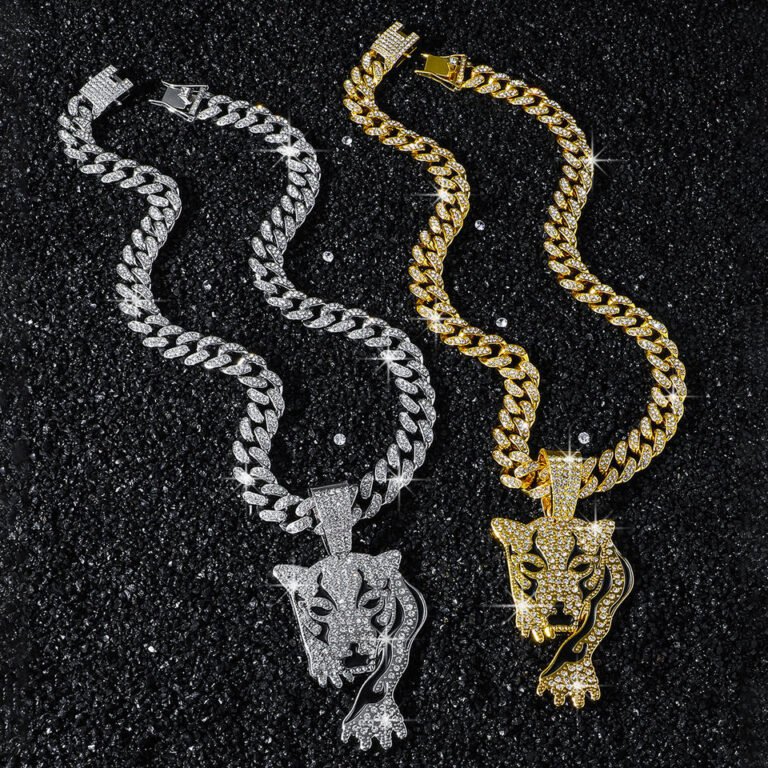 Iced Out Leopard Head Pendant Necklace – Hip Hop Alloy Chain